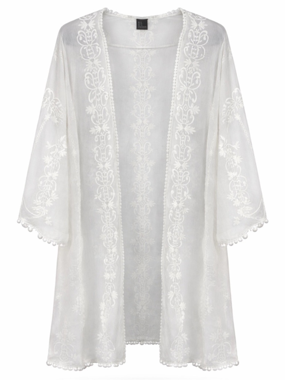 S - Forever 21 White Embroidered Sheer Swim Coverup